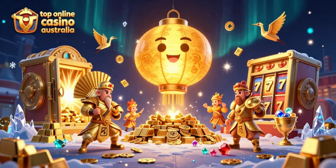 Join the excitement at top online casino australia, experiencing vibrant 3D illustration featuring lucky symbols and treasures.