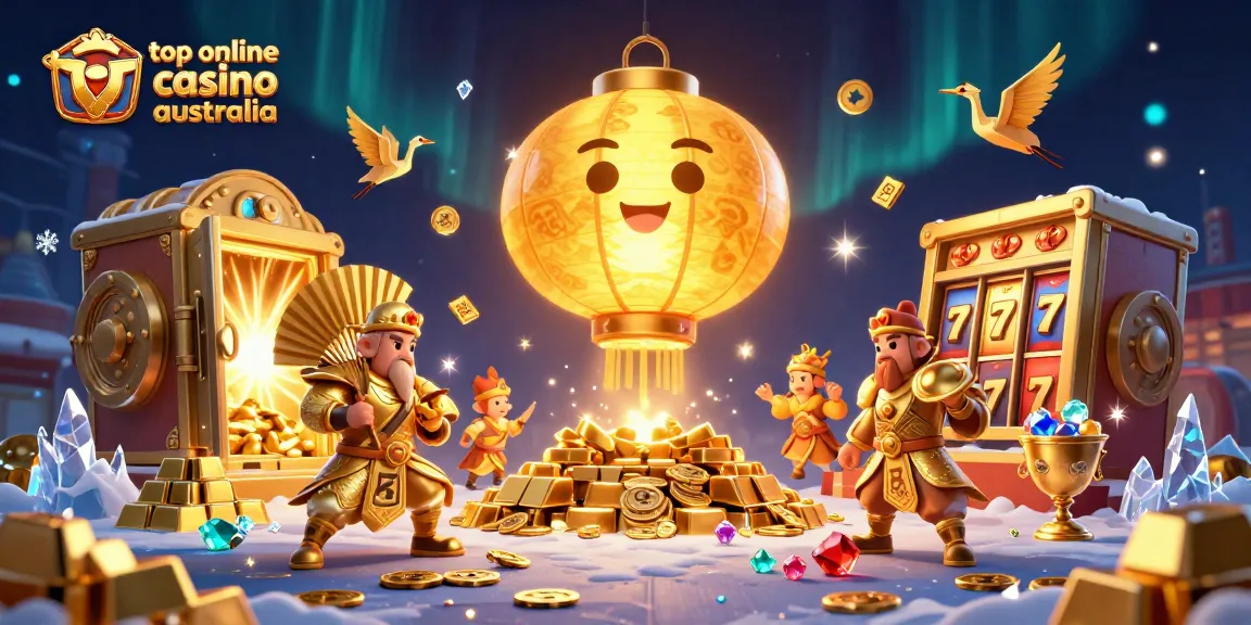 Join the excitement at top online casino australia, experiencing vibrant 3D illustration featuring lucky symbols and treasures.