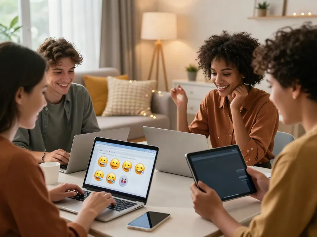Engaging sex chat scene with adults using devices in a cozy room