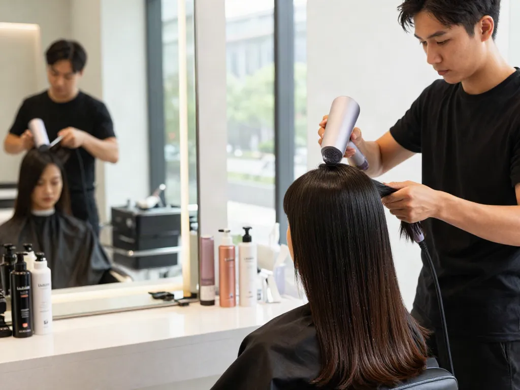 Profi Haartrockner Laifen Air Pro in modernem Salon mit Stylist und glänzendem Haar.